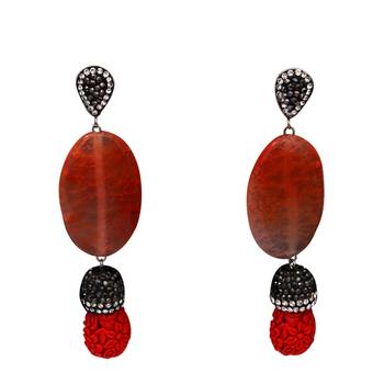 Orange beaded jewellery Brass Copper   Necklace &  Pair of Earrings 2