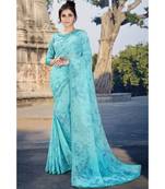 sky blue chiffon printed saree with blouse