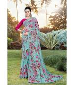 sky blue chiffon printed saree with blouse