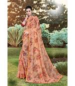 peach chiffon printed saree with blouse