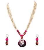 Pink beaded jewellery Brass Copper   Necklace &  Pair of Earrings