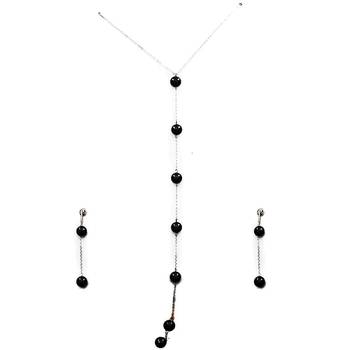 Black beaded jewellery Brass Copper   Necklace &  Pair of Earrings 1
