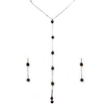 Brown beaded jewellery Brass Copper   Necklace &  Pair of Earrings 1