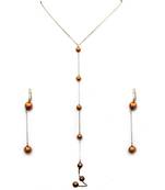 Orange beaded jewellery Brass Copper   Necklace &  Pair of Earrings