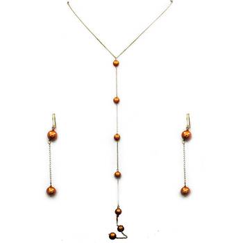 Orange beaded jewellery Brass Copper   Necklace &  Pair of Earrings 2
