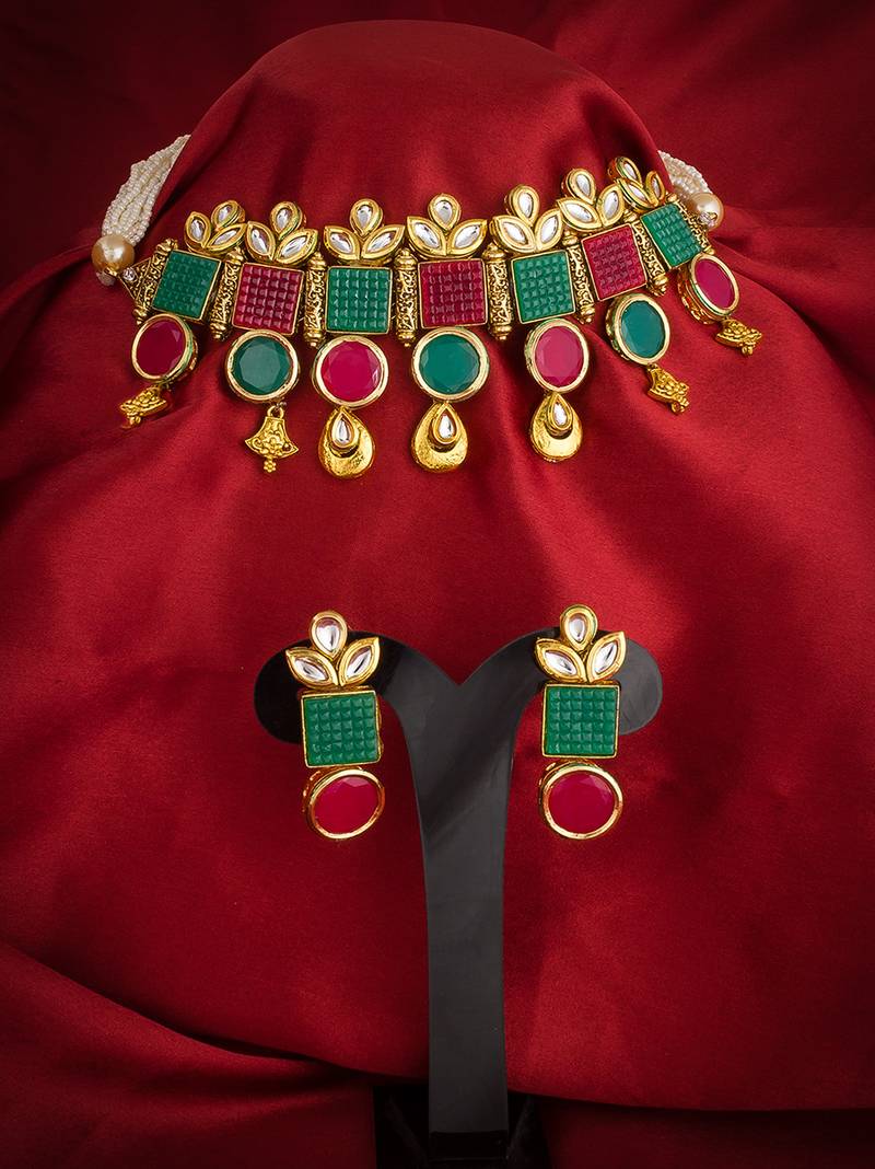 multicolor Traditinal Gold Plated Alloy Necklace