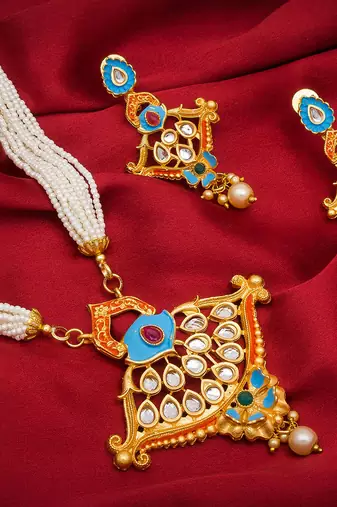 multicolor Traditinal Gold Plated Alloy Necklace