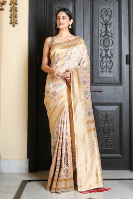 White woven silk saree with blouse 1