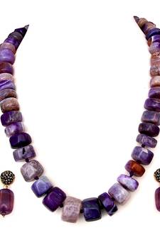 Purple beaded jewellery Brass Copper   Necklace &  Pair of Earrings