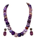 Purple beaded jewellery Brass Copper   Necklace &  Pair of Earrings