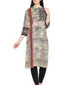 Beige printed cotton kurtis