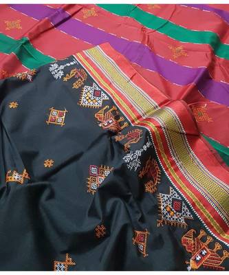 black blended cotton embroidered   saree with blouse 3