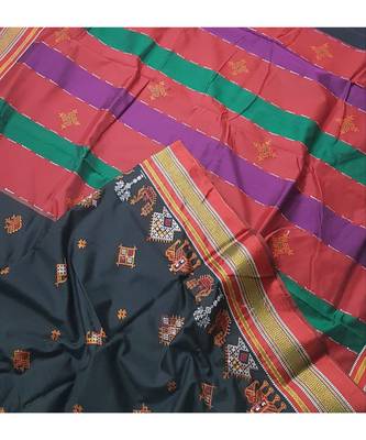 black blended cotton embroidered   saree with blouse 4