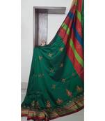 green blended cotton embroidered   saree with blouse
