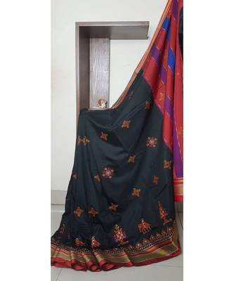 black blended cotton embroidered   saree with blouse 1