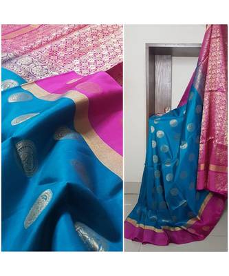 blue uppada silk hand woven   saree with blouse 2