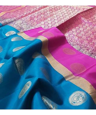 blue uppada silk hand woven   saree with blouse 4