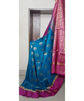 blue uppada silk hand woven   saree with blouse 1