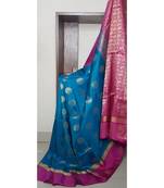 blue uppada silk hand woven   saree with blouse