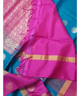 blue uppada silk hand woven   saree with blouse 5