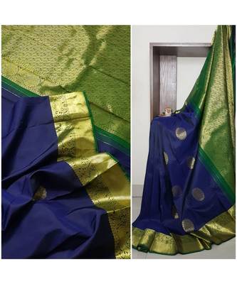 Blue pure silk handloom saree with blouse 2