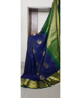  Blue pure silk handloom saree with blouse 1