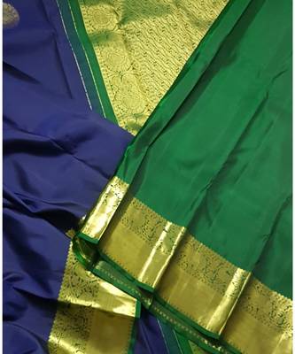  Blue pure silk handloom saree with blouse 3