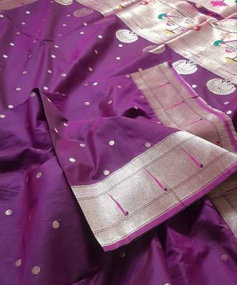 purple faux paithani silk woven   saree with blouse 1