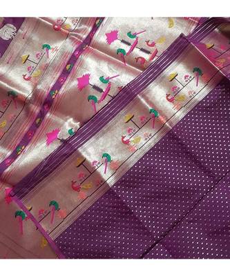 purple faux paithani silk woven   saree with blouse 2