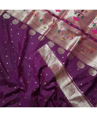 purple faux paithani silk woven   saree with blouse 3