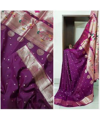 purple faux paithani silk woven   saree with blouse 4