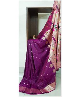 purple faux paithani silk woven   saree with blouse 5