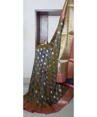 grey banarasi brocade woven   saree with blouse 1