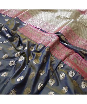 grey banarasi brocade woven   saree with blouse 3