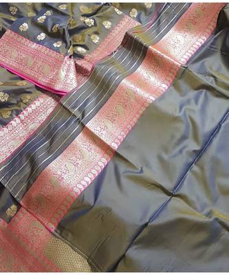 grey banarasi brocade woven   saree with blouse 4