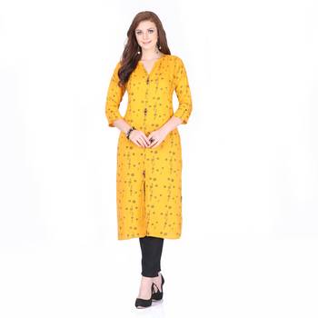 Yellow printed rayon ethnic-kurtis 1