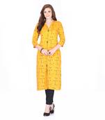 Yellow printed rayon ethnic-kurtis