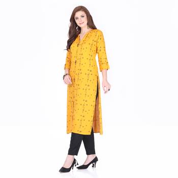 Yellow printed rayon ethnic-kurtis 3