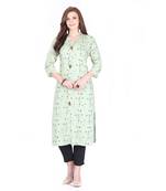 Green printed rayon ethnic-kurtis