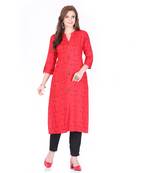 Red printed rayon ethnic-kurtis