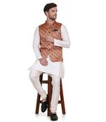 Orange printed satin kurta-pajama
