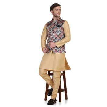 Brown printed satin kurta-pajama 1