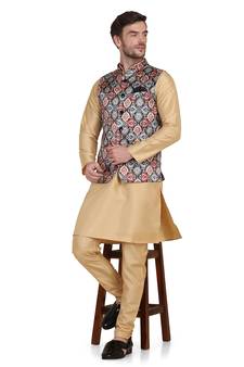 Brown printed satin kurta-pajama