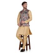 Brown printed satin kurta-pajama