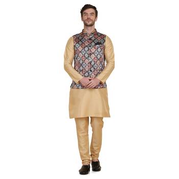 Brown printed satin kurta-pajama 2