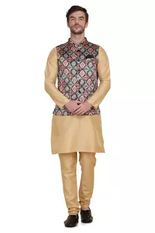 Brown printed satin kurta-pajama