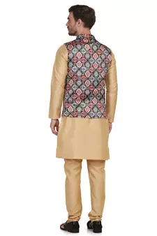 Brown printed satin kurta-pajama