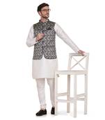 Green printed satin kurta-pajama