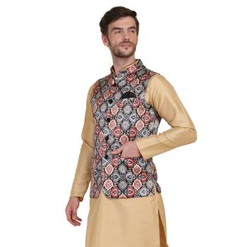 Brown printed satin nehru-jacket 2