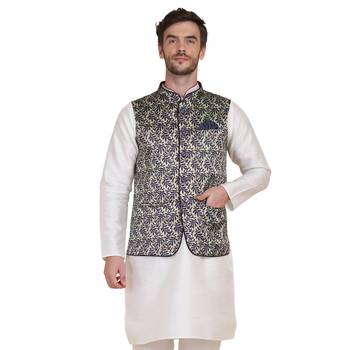 Green printed satin nehru-jacket 1